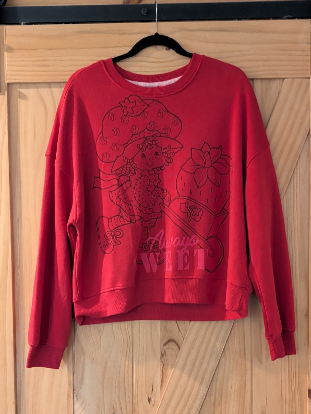 Red Graphic Crewneck Sweatshirt with Strawberry Character